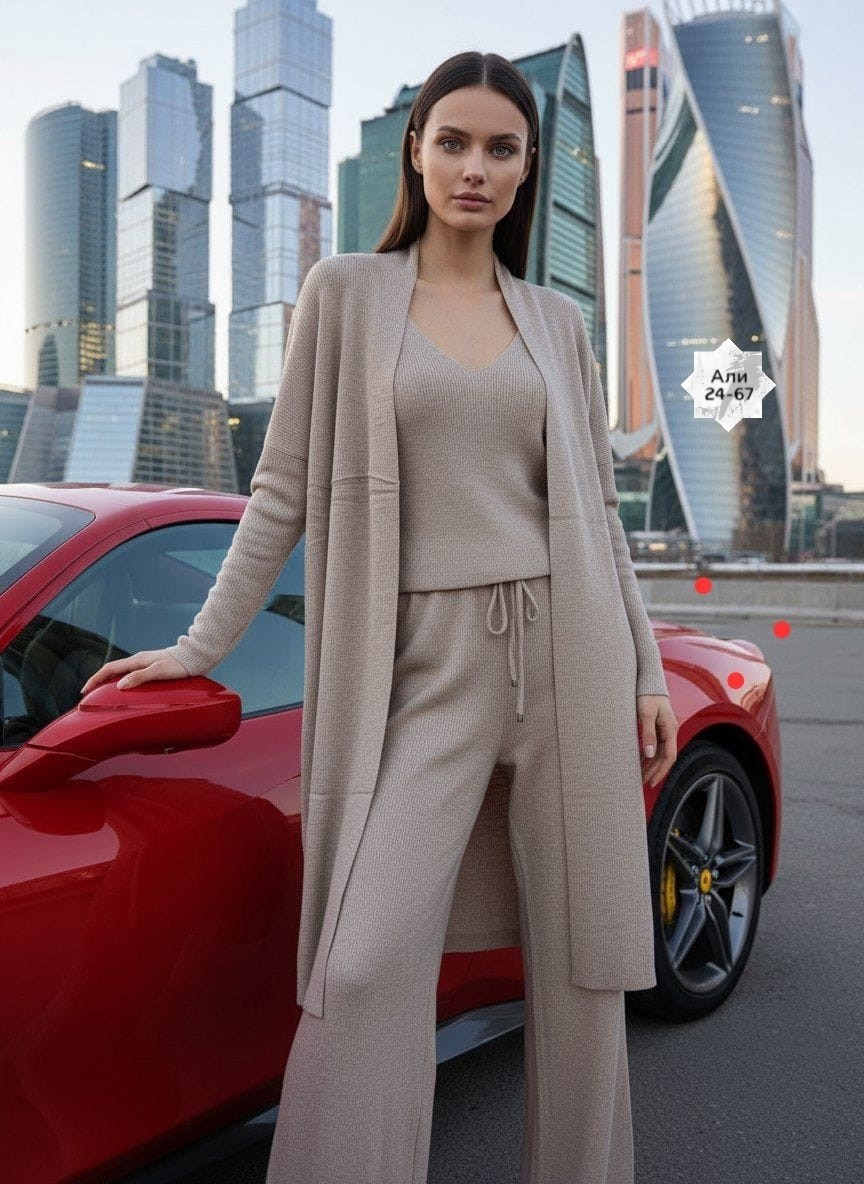 женский костюм тройка,костюм брючный тройка,комплект кардиган,элегантный брючный костюм,костюм голубой