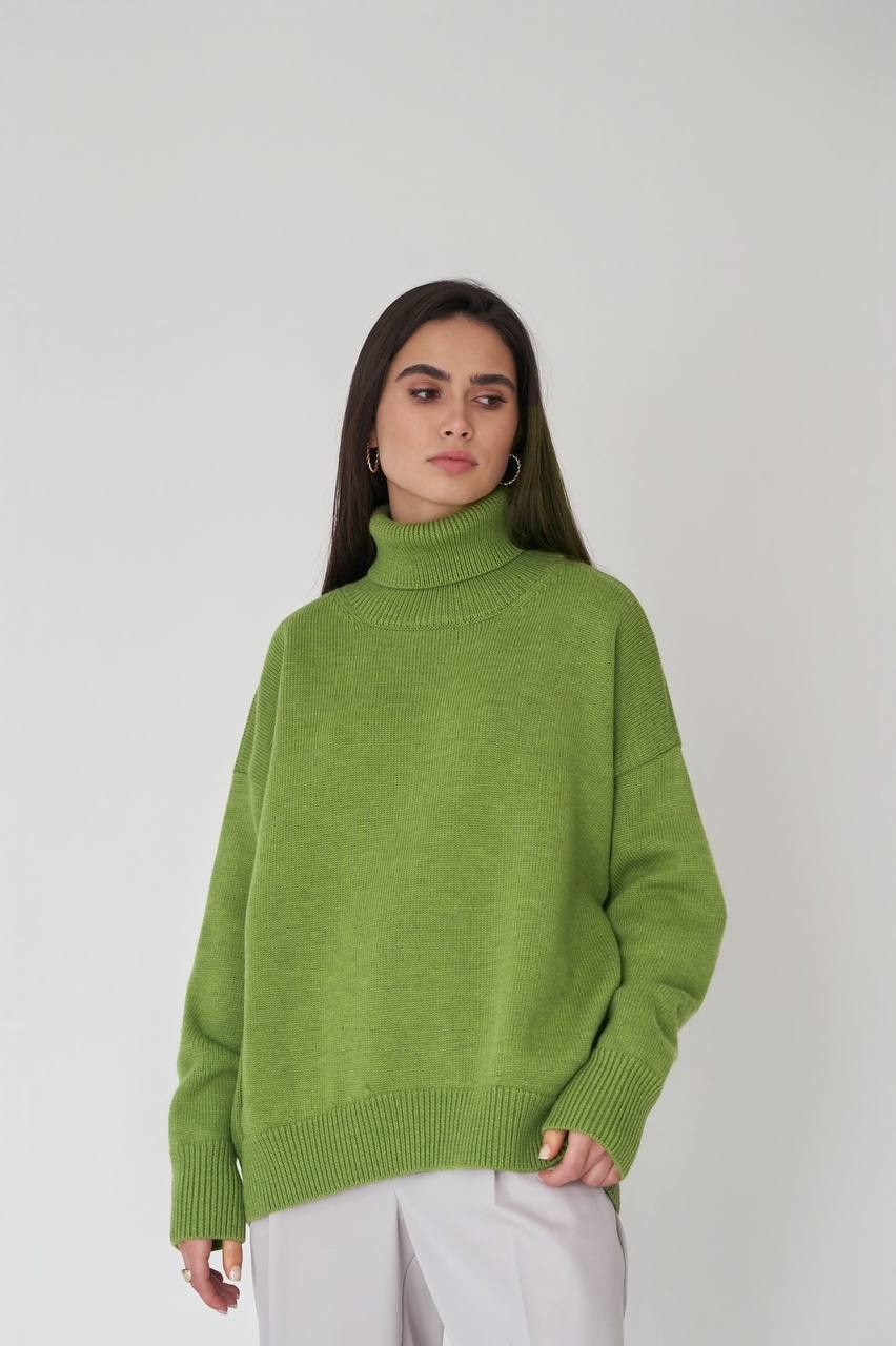 свитер feabrate светло-зеленый,женский свитер с высоким воротом,свитер женский зеленый,свитер с воротом,свободный однотонный свитер с высоким воротом