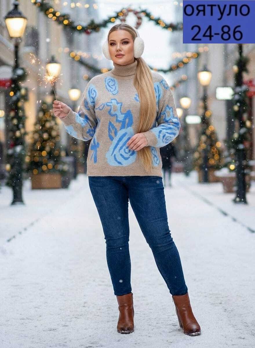 свитер вязаный с горлом новогодний с оленями gh fashion,свитер женский,кофта женская свитер,джемпер женский свитер,свитер