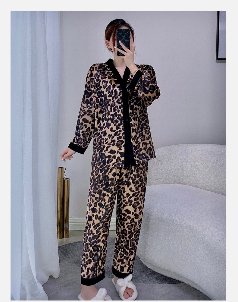 пижама леопардовая,пижама женская домашняя с леопардовым принтом и v-образным вырезом,пижама женская осенняя с леопардовым принтом и длинным рукавом,пижамы для женщин,женская пижама с леопардовым прин