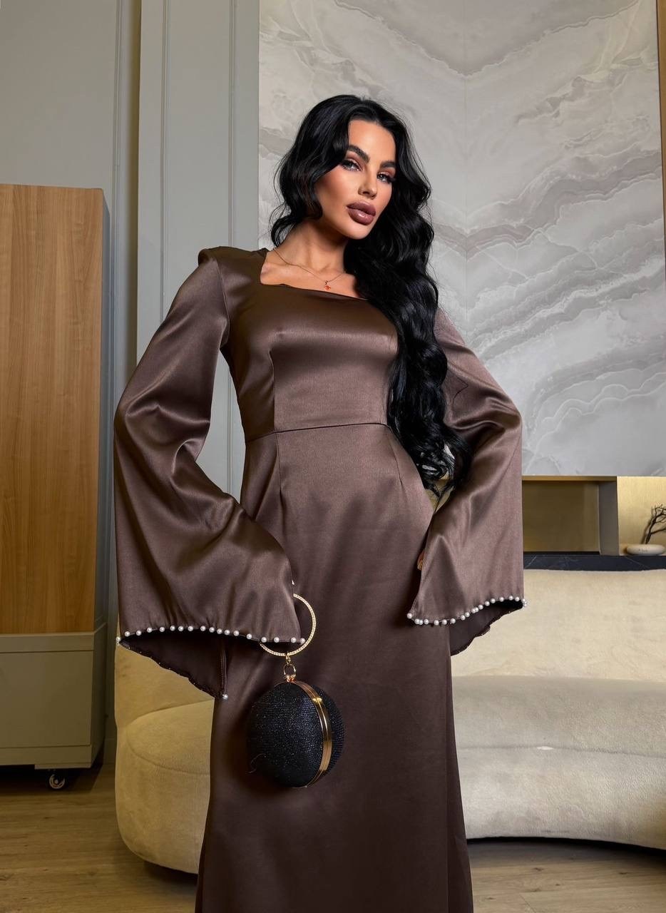 платье шелковое вечернее мусульманское длинное с рукавами,платье атласное,шелковое платье,длинное атласное платье,вечернее платье