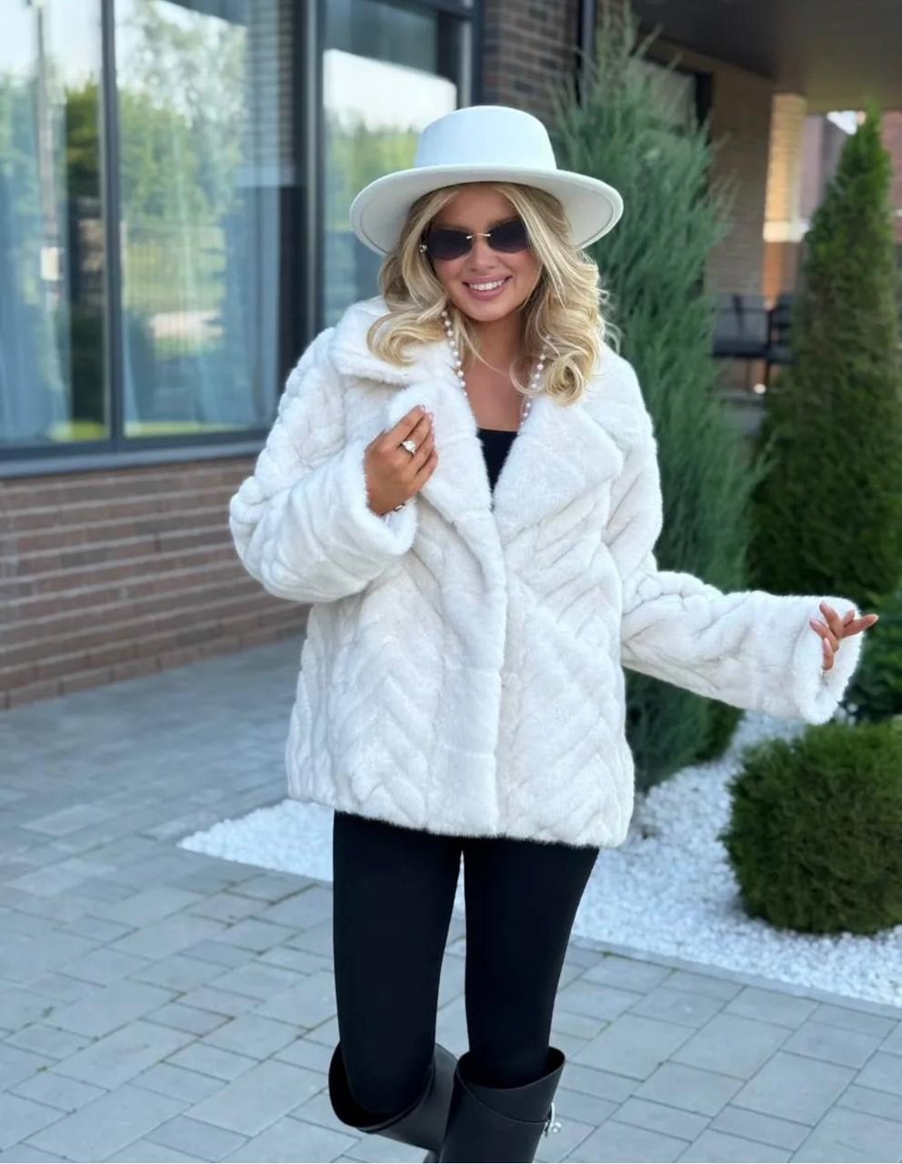 шуба короткая молочная экомех 70см yana furs,шубка,женская шуба,шуба искусственная,шуба из эко-меха