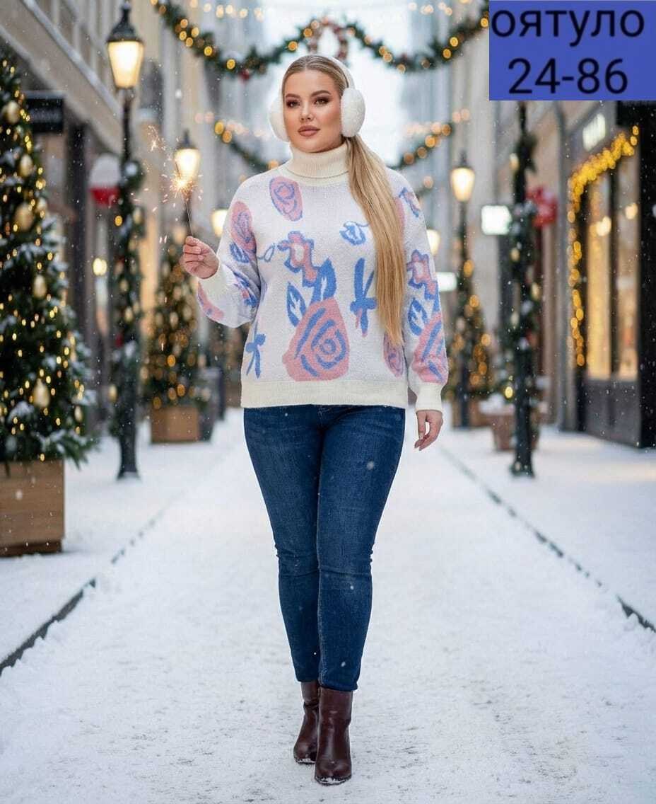 свитер вязаный с горлом новогодний с оленями gh fashion,свитер женский,кофта женская свитер,джемпер женский свитер,свитер