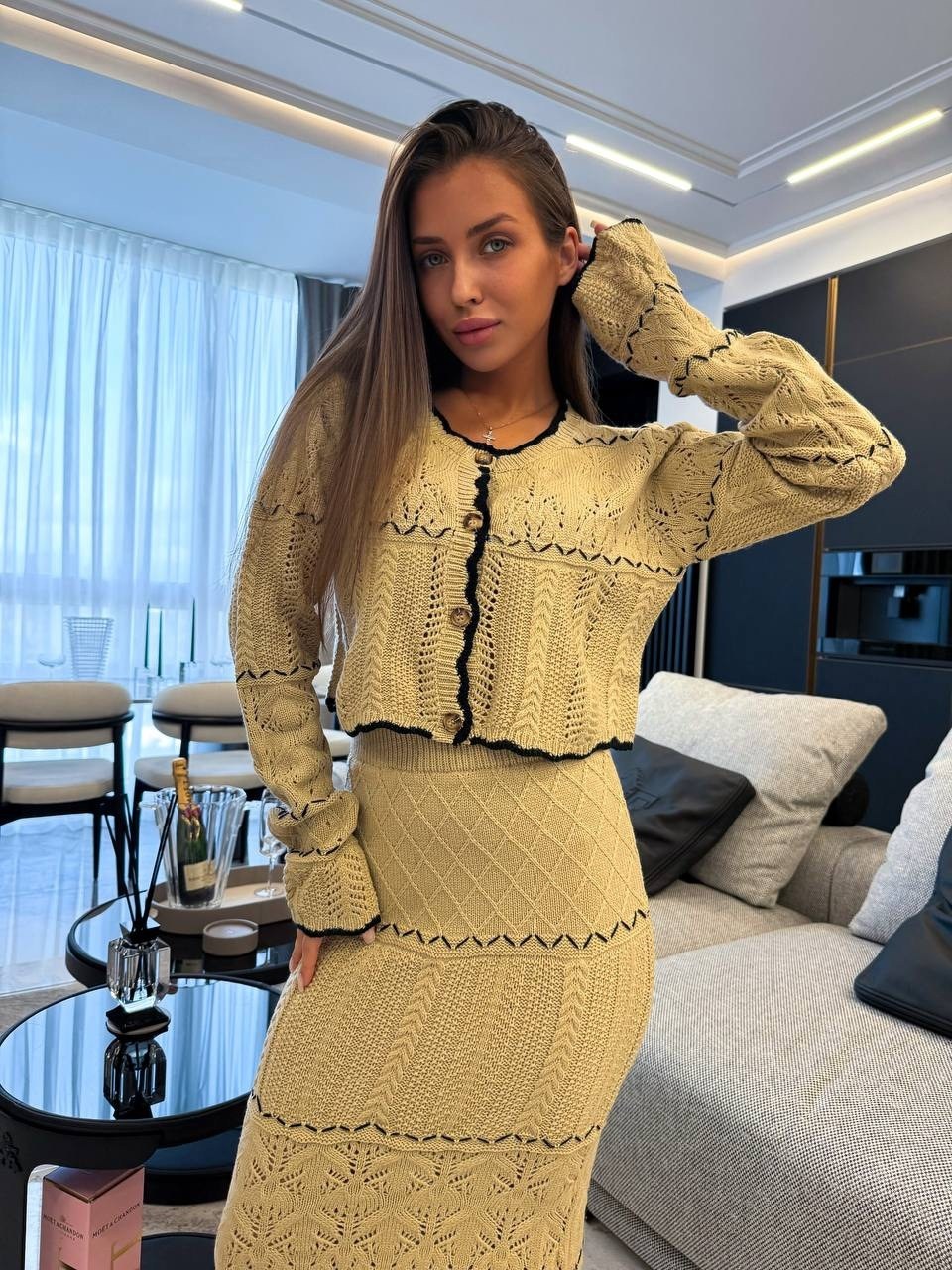 вязаный костюм с юбкой,трикотажный костюм с юбкой,костюм двойка вязаный с юбкой,костюм вязаный с юбкой женский,теплый вязаный костюм с длинной юбкой lookcoco