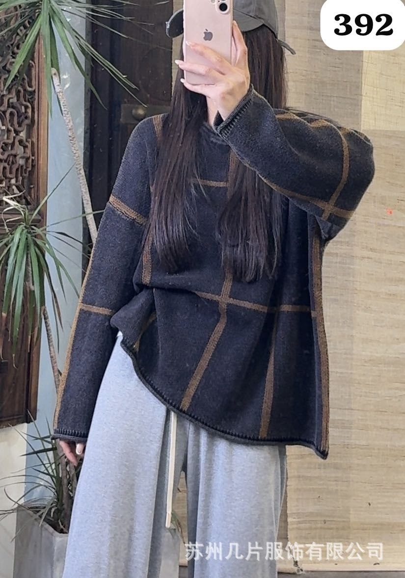 модные свитера,женский свитер,свитер в клетку,повседневный джемпер,свитер