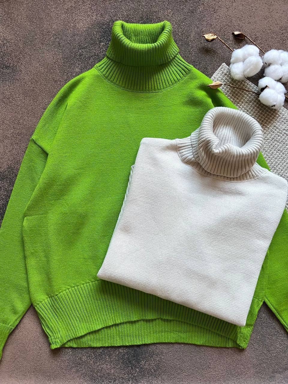 свитер feabrate светло-зеленый,женский свитер с высоким воротом,свитер женский зеленый,свитер с воротом,свободный однотонный свитер с высоким воротом