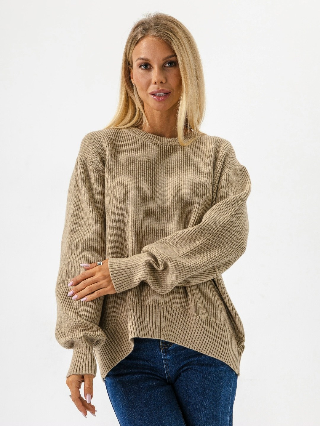 свитер вязаный оверсайз smile&shine,бежевый джемпер,вязаный джемпер женский оверсайз,женский вязаный свитер оверсайз,женский удлиненный вязаный свитер оверсайз happyfox