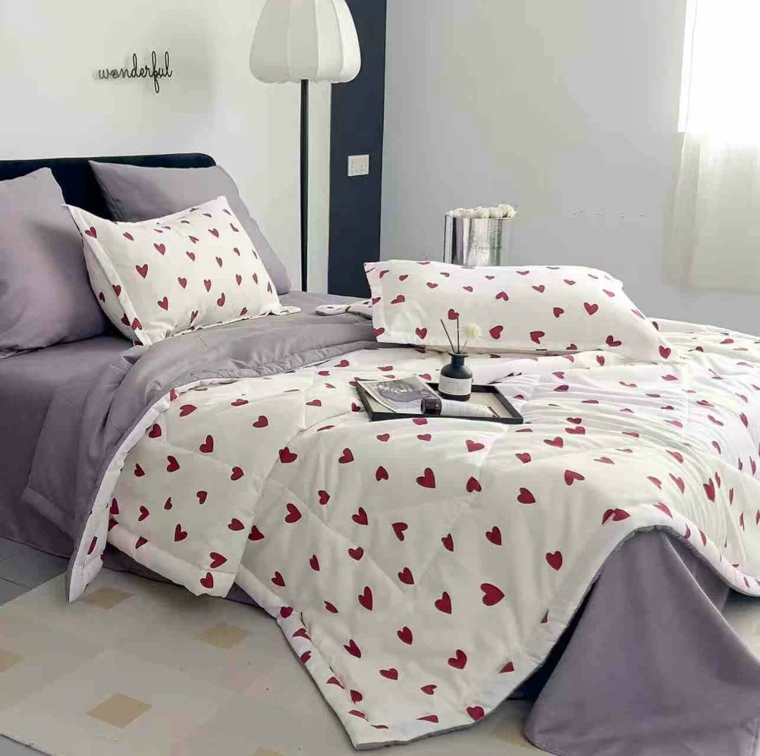комплект постельного белья,постельное бельё,тонкое одеяло,постельное белье из хлопка,постельное белье с сердечками