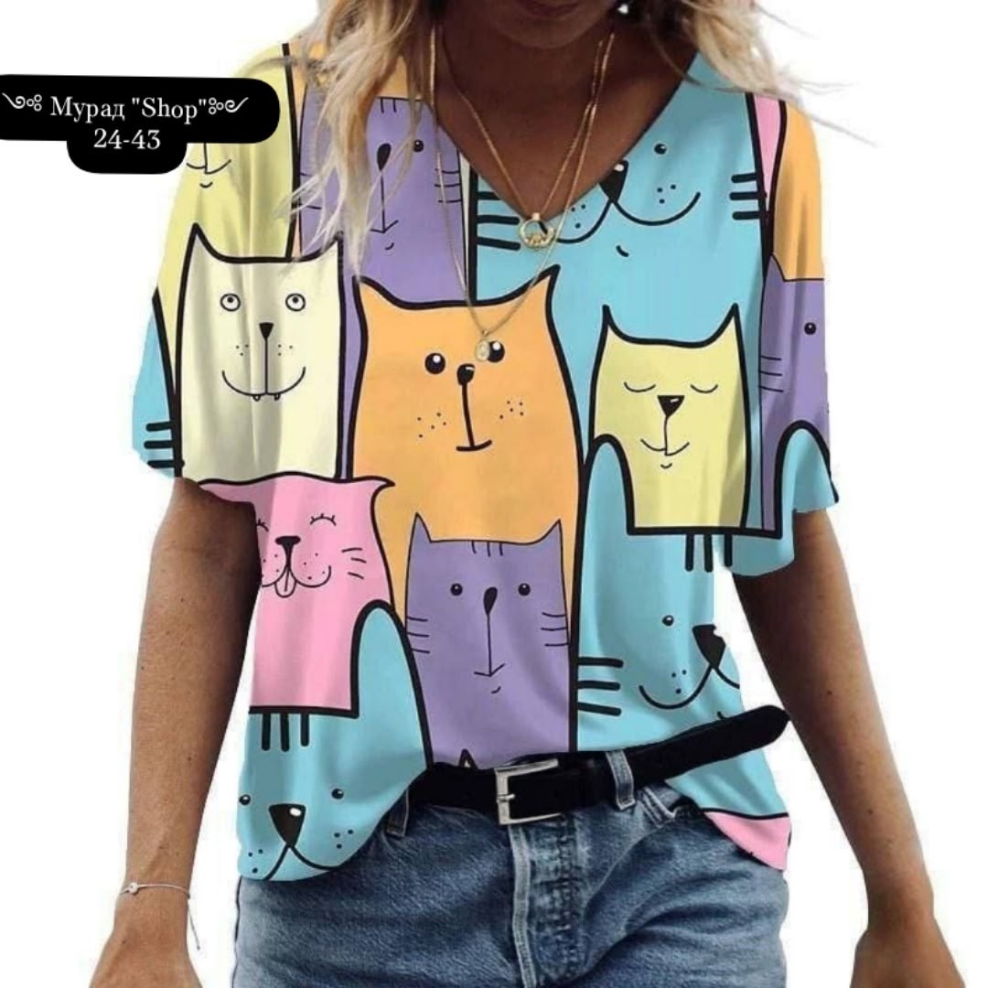 женские футболки с принтом,летние женские футболки,женские модные повседневные футболки,модные футболки,блузка с котиками