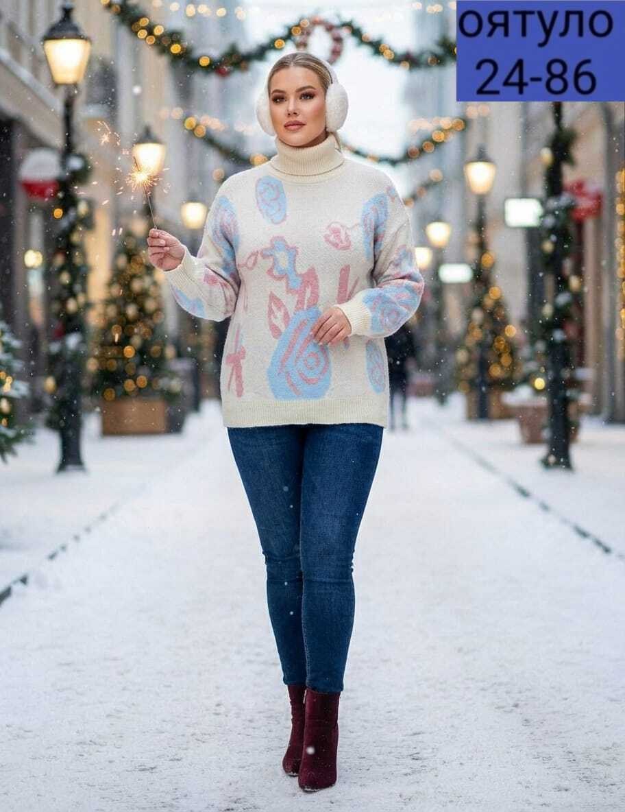 свитер вязаный с горлом новогодний с оленями gh fashion,свитер женский,кофта женская свитер,джемпер женский свитер,свитер