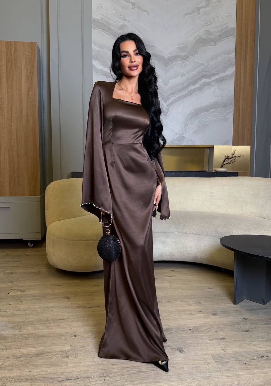 платье шелковое вечернее мусульманское длинное с рукавами,платье атласное,шелковое платье,длинное атласное платье,вечернее платье