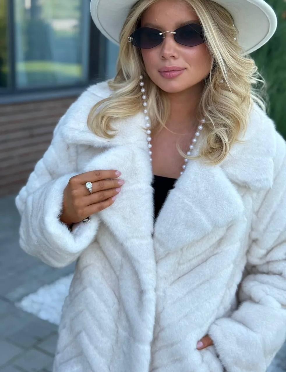 шуба короткая молочная экомех 70см yana furs,шубка,женская шуба,шуба искусственная,шуба из эко-меха