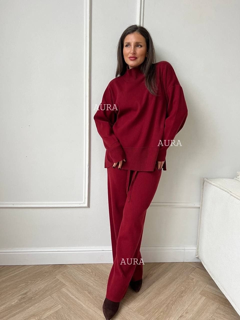 костюм трикотажный брючный клеш khubbi,костюм трикотажный брючный клеш khubbi цвет бордовый,костюм брючный трикотажный emberens,трикотажные костюмы,женский костюм бордовый