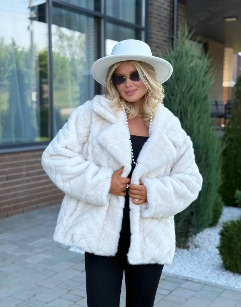 шуба короткая молочная экомех 70см yana furs,шубка,женская шуба,шуба искусственная,шуба из эко-меха