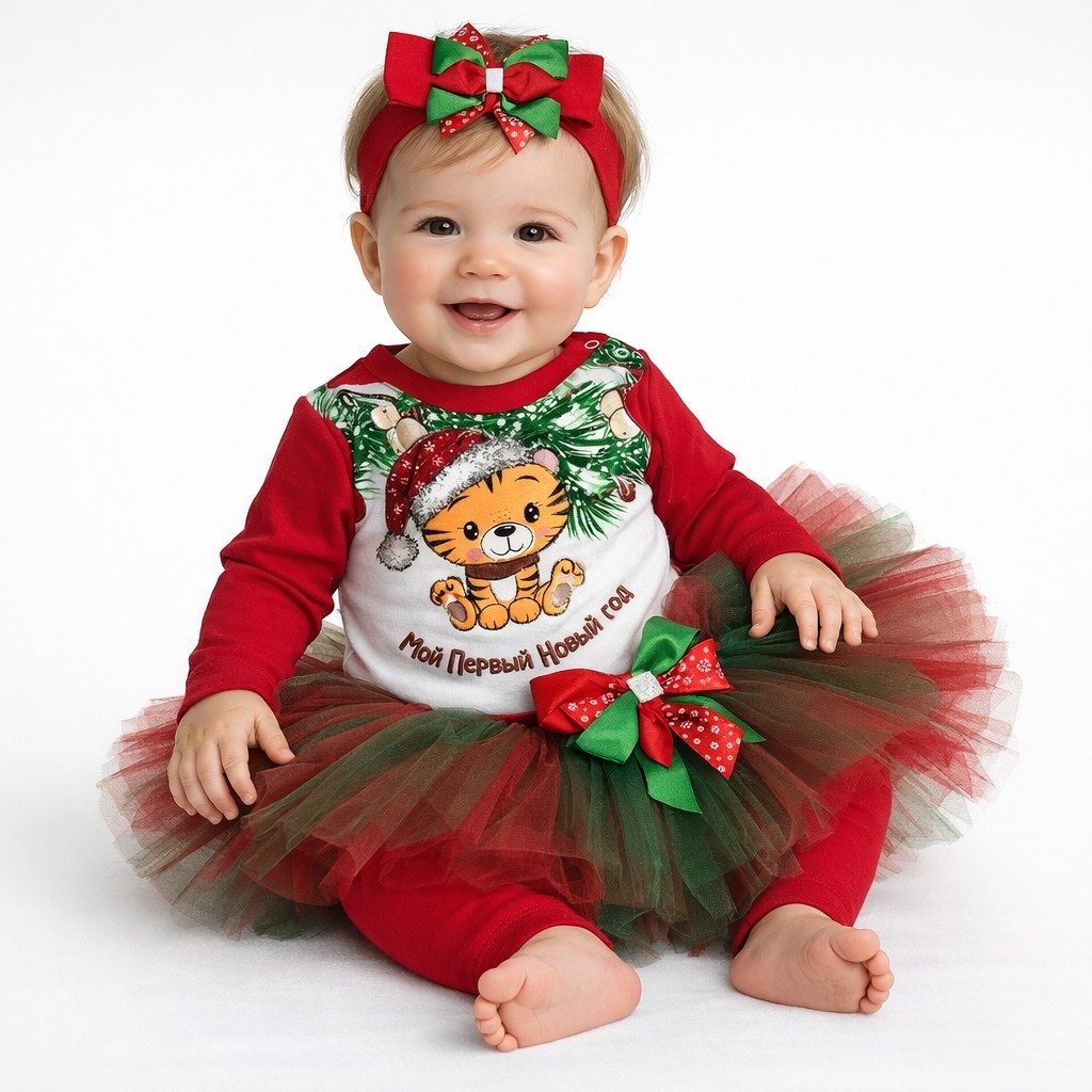 малышка в новогоднем наряде,рождественские костюмы,новогодние костюмы для девочек,новогоднее боди для девочки,новогодний наряд для девочки