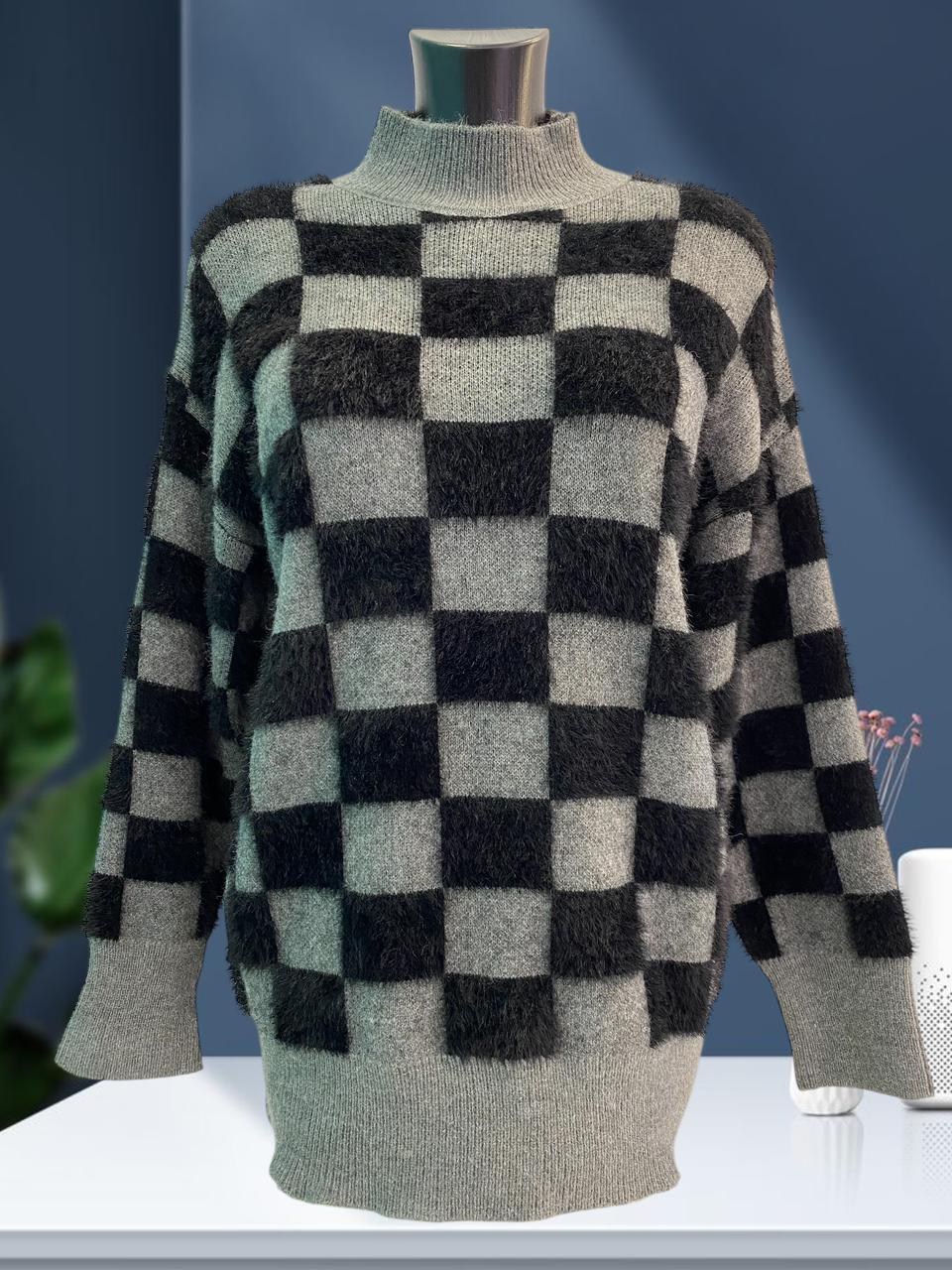 свитер в клетку,свитера женские,джемпер в клетку,стильный свитер,джемпер женский