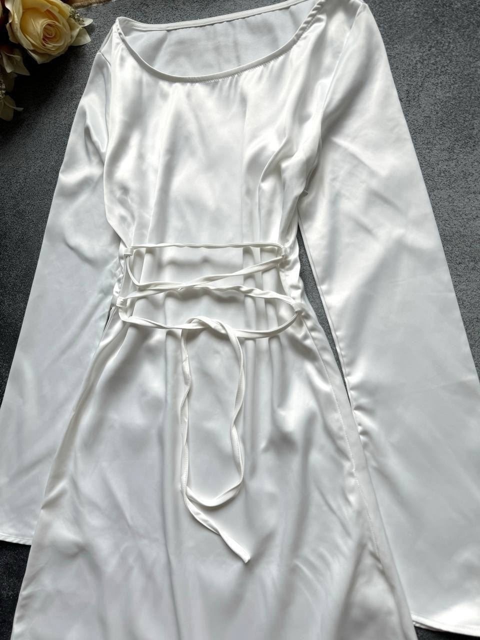 длинное платье,женское длинное платье,deioao шелковое элегантное женское длинное платье с рукавами,белое платье в пол,платье с длинным рукавом женское