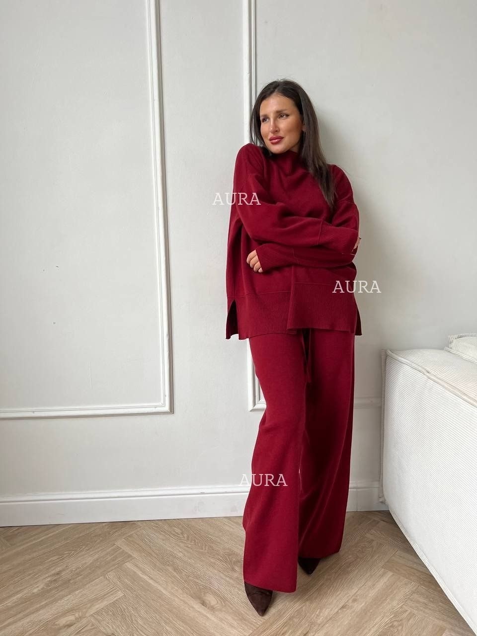 костюм трикотажный брючный клеш khubbi,костюм трикотажный брючный клеш khubbi цвет бордовый,костюм брючный трикотажный emberens,трикотажные костюмы,женский костюм бордовый