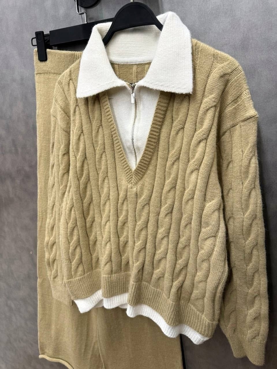 женский костюм вязаный,модные вязаные свитера,модные свитера,теплый вязаный женский костюм,трикотажные костюмы