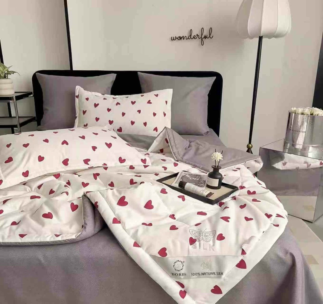комплект постельного белья,постельное бельё,тонкое одеяло,постельное белье из хлопка,постельное белье с сердечками