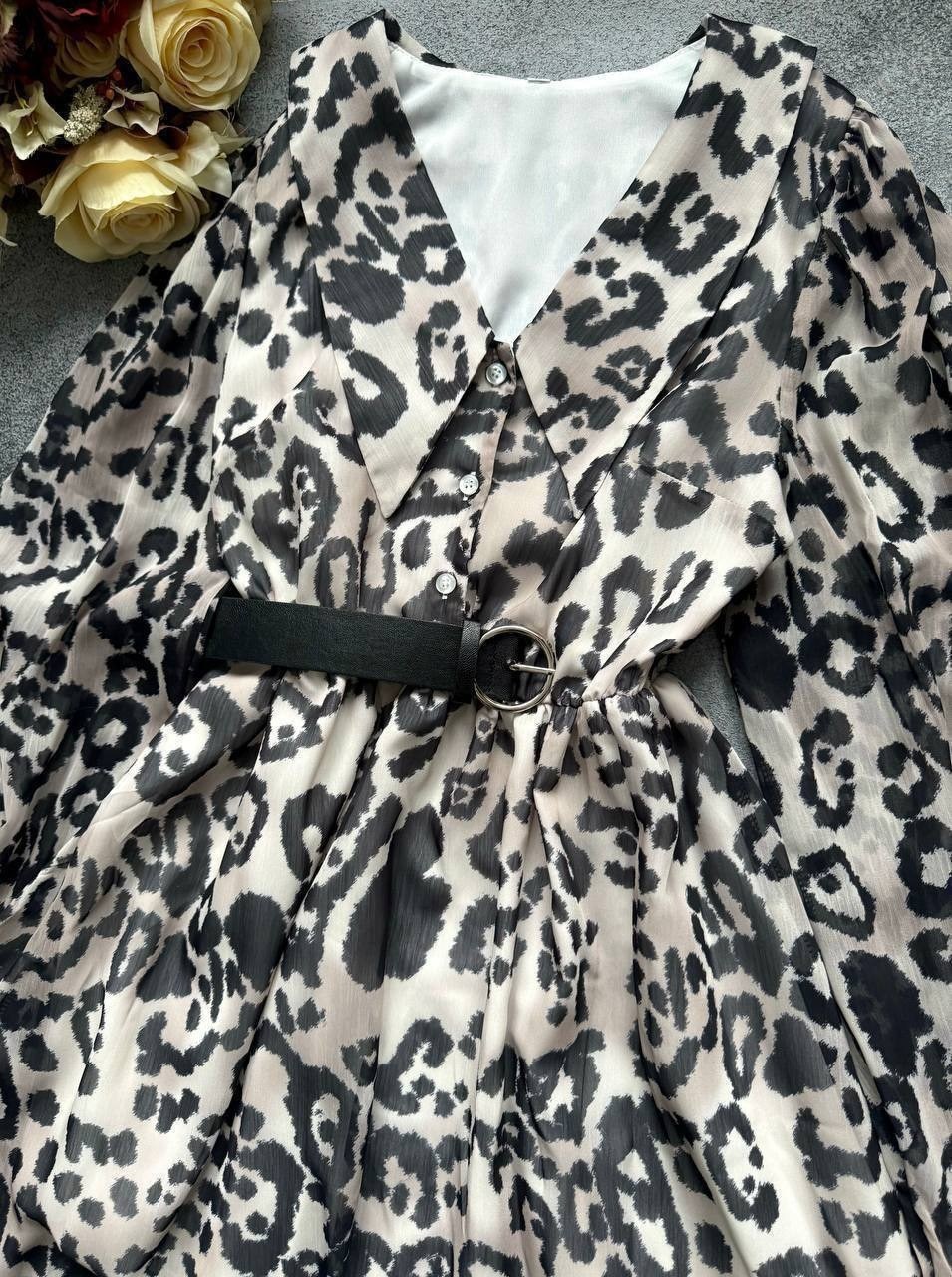 платье с леопардовым принтом,шифоновое платье женское,шифоновое платье с леопардовым принтом,платье леопардовое,женское шифоновое платье с длинными рукавами