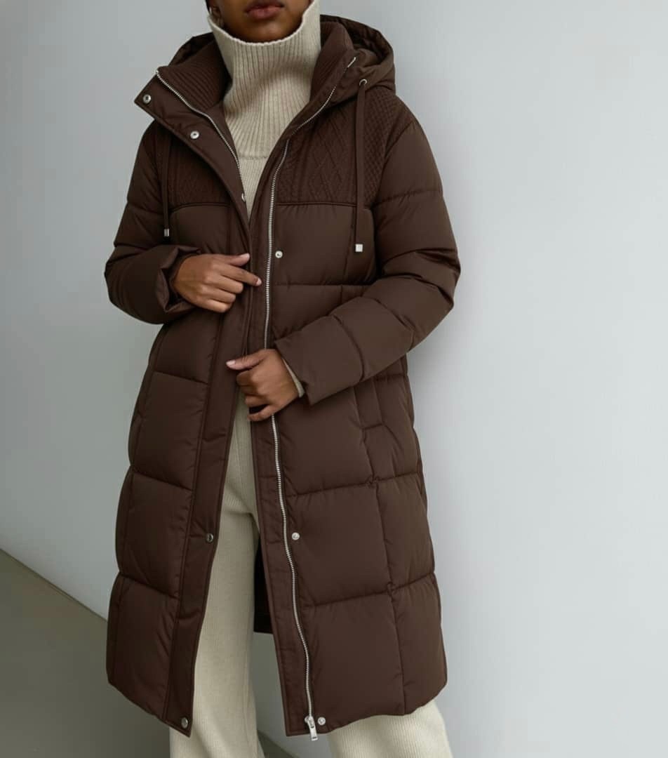пуховик зимний длинный с капюшоном lula lula 183995889,пуховик коричневый,пуховик,женские пуховики,пальто пуховик