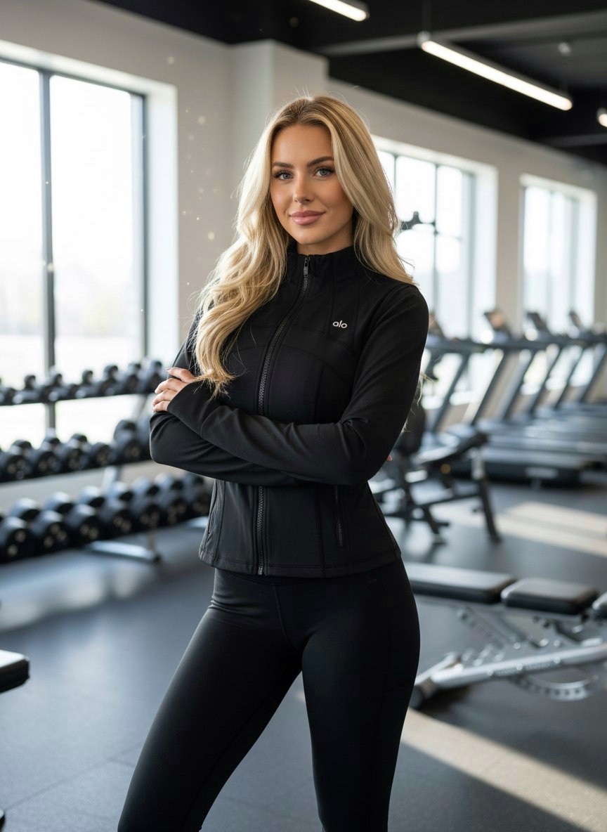 девушка тренер блондинка с спортивной фигурой,девушка блондинка в чёрной кофточке и спортивных обтягивающих леггинсах,девушка,девушка тренер блондинка с спортивной фигурой в ярко,девушка блондинка в б