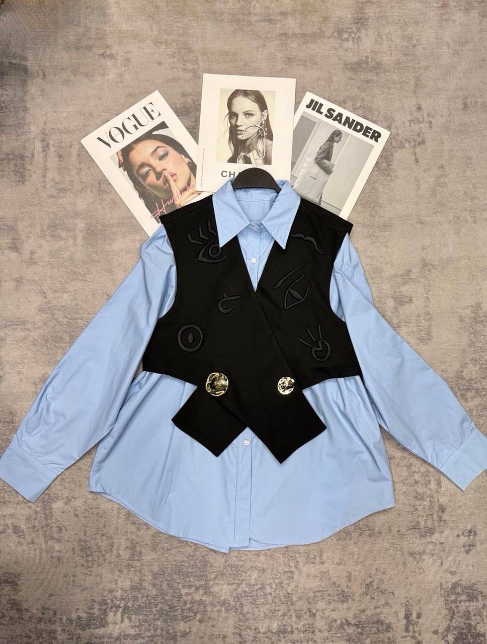 элегантная рубашка,рубашка модная,женский комплект из трех предметов жилет и рубашка в школьном стиле,женские жилеты,жилет