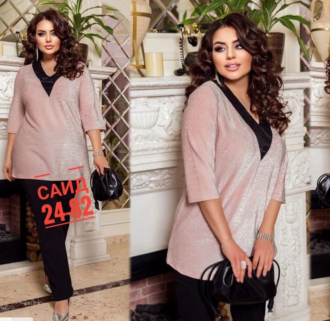 блузки из люрекса для полных женщин,блузка женская,костюм двойка женская,модная ,брючный костюм