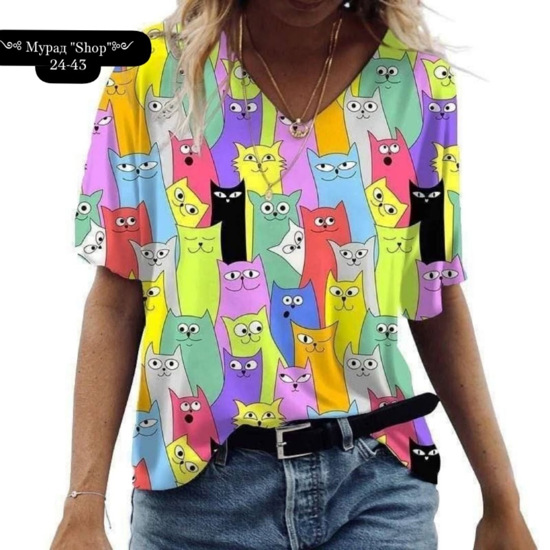 женские футболки с принтом,летние женские футболки,женские модные повседневные футболки,модные футболки,блузка с котиками