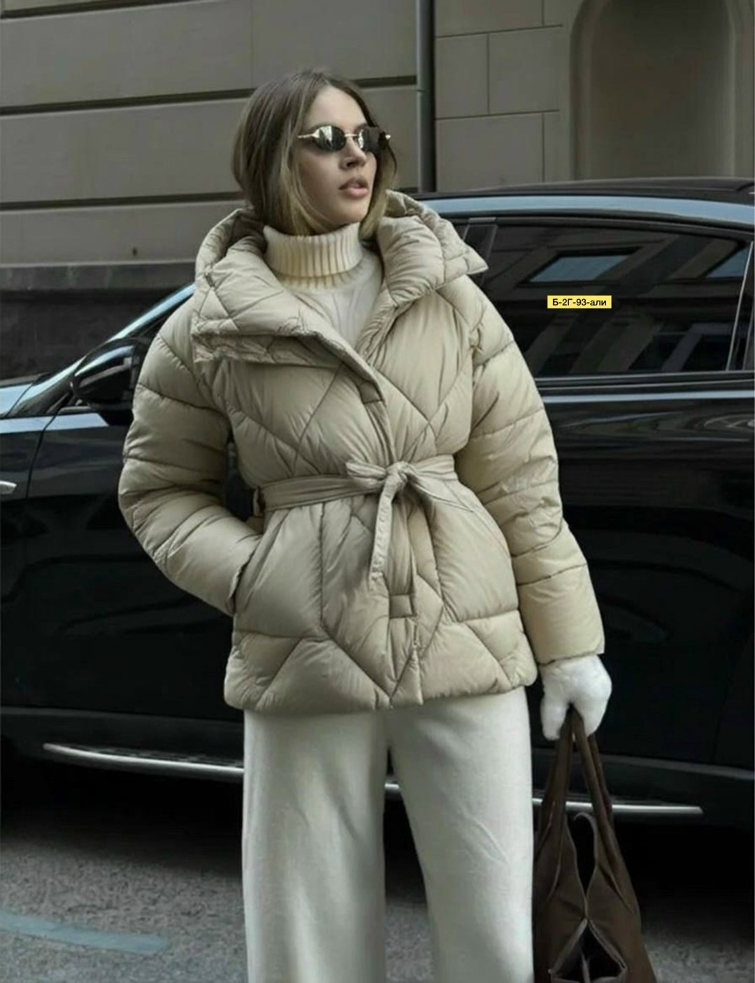 стеганая куртка с поясом и капюшоном каппучино k91 sn,куртка женская демисезонная,куртка демисезонная,куртка женская,куртка с поясом