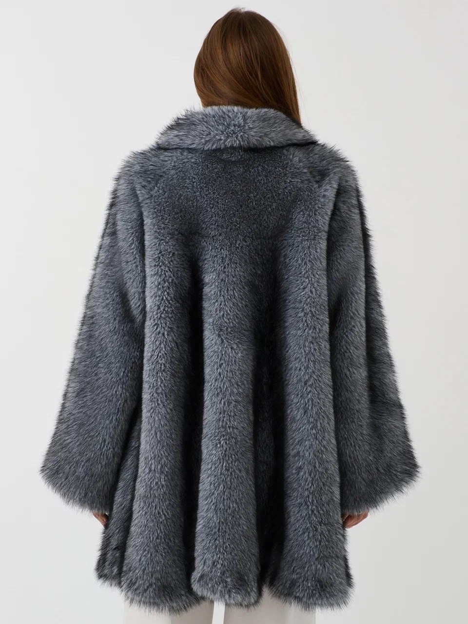 пальто эко-мех круглый ворот чернобурка серый,экошуба зимняя,шуба искусственная,шуба женская,шубка