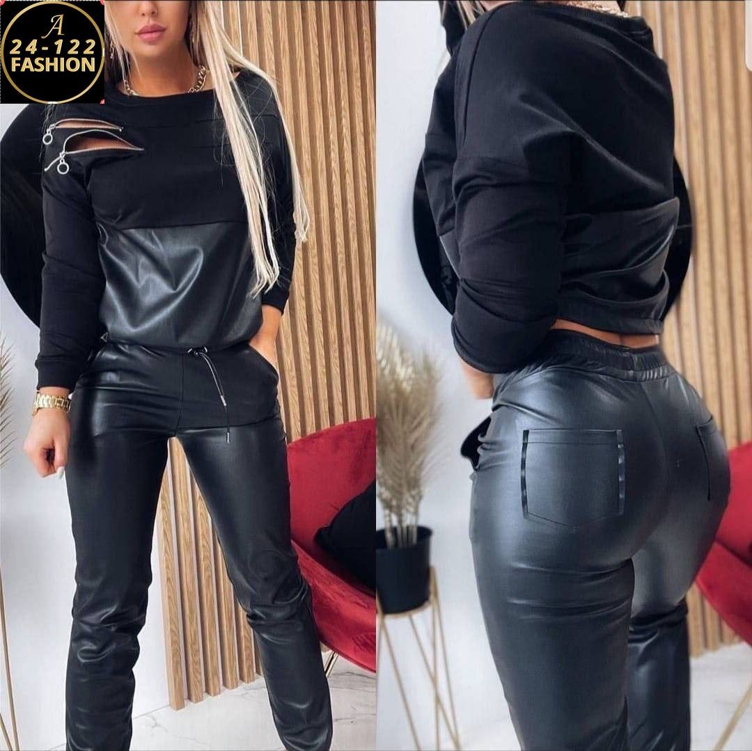 костюм двойка эко кожа,костюм из экокожи,костюм экокожа,спортивный костюм из экокожи,костюмы женские