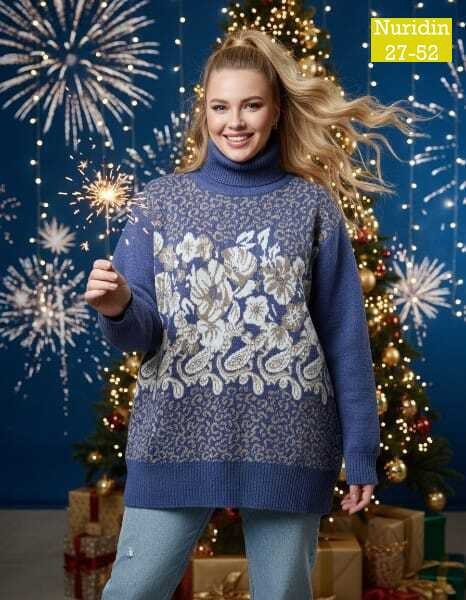 женский свитер,вязаные свитера женские,джемпер вязаный с новогодним принтом,свитер,джемпер