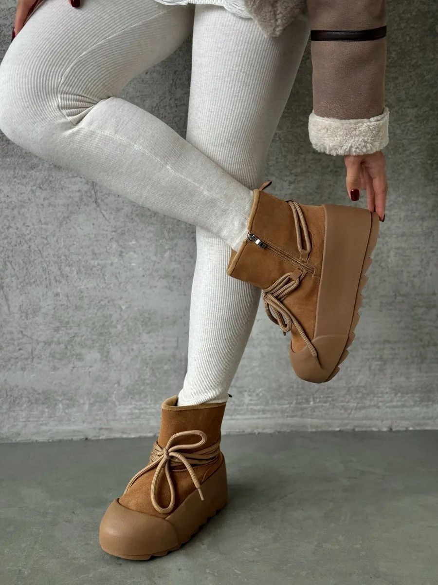 , женская зимняя,зимние ботинки inuikii classic low platform коричневый,зимние ботинки женские,зимняя