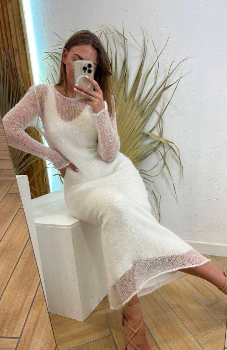 вязаное длинное платье,вязаное платье,платье женское белое,платье свитер,женское трикотажное платье макси tossy