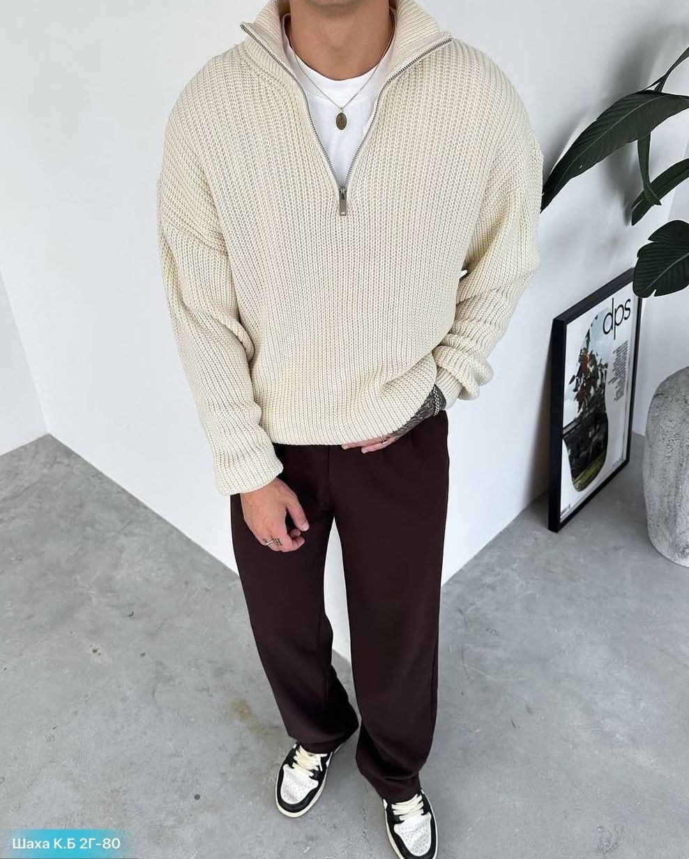 свитер вязанный,свитер оверсайз теплый вязаный на молнии с воротником hedcy,мужская мода,свитер мужской,мужская трикотажная водолазка на молнии