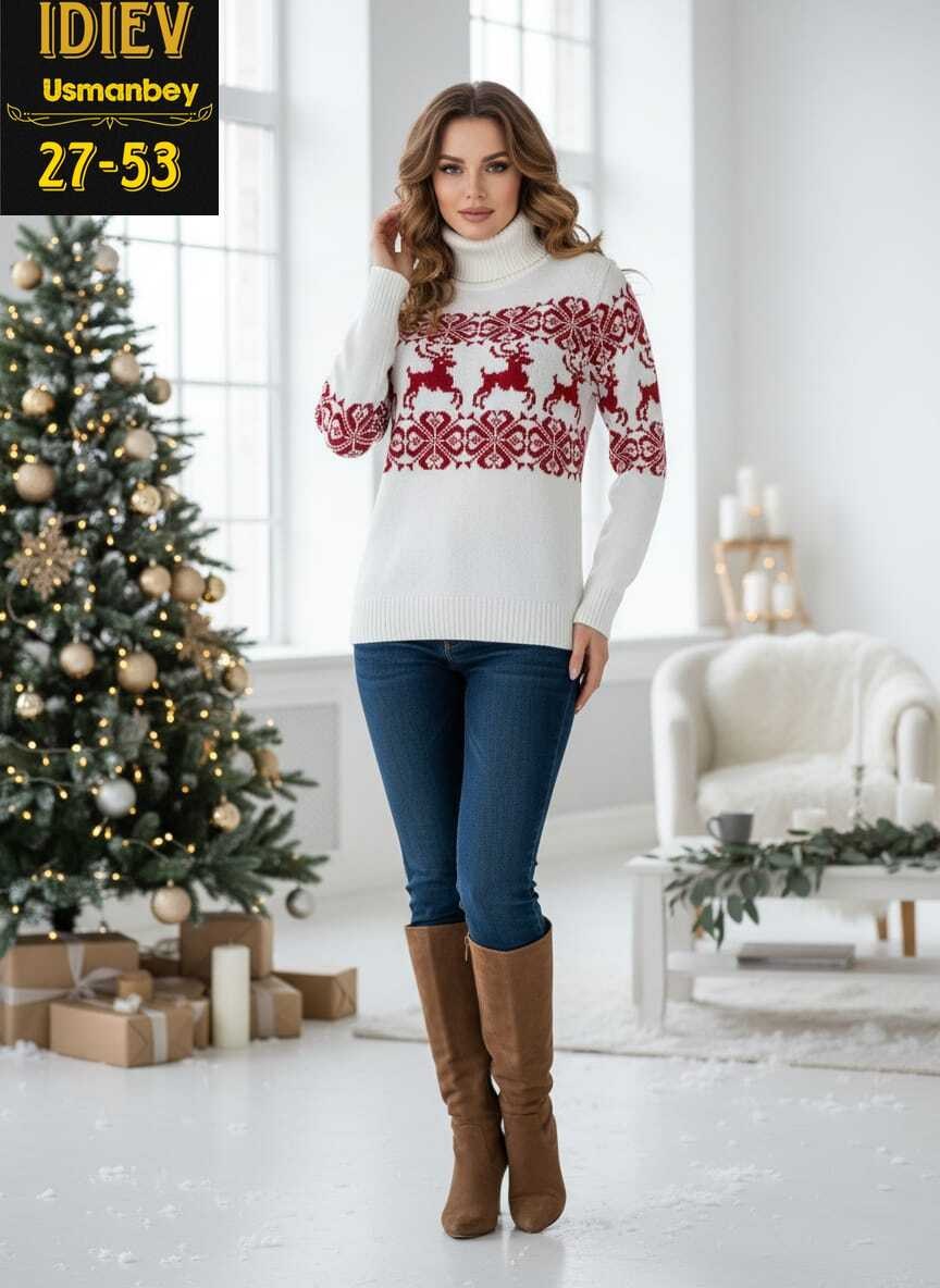 свитер с оленями женский,свитер женский,новогодний женский свитер,скандинавский свитер женский,рождественские свитера