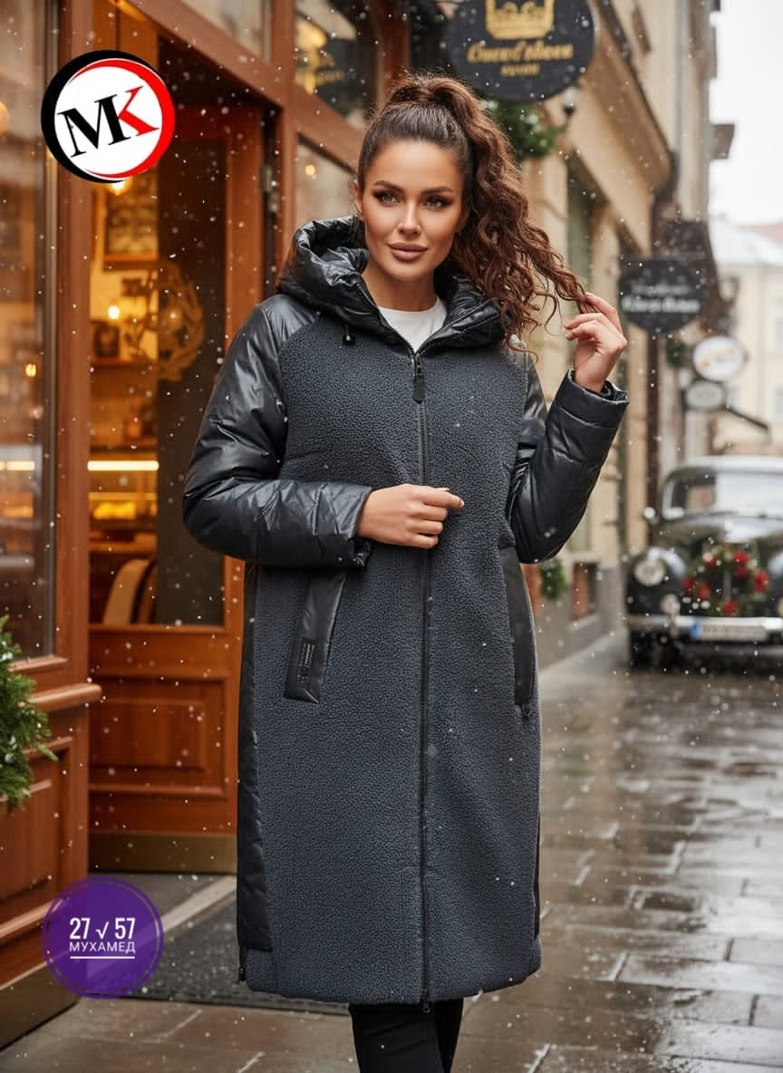 пальто комбинированное,зимнее полупальто,зимние куртки,удлиненная куртка,женское пальто