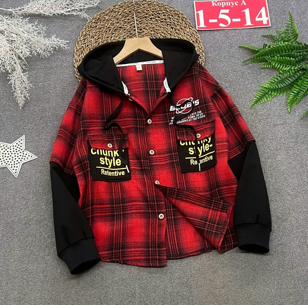 теплая рубашка в клетку для мальчика,рубашка с капюшоном мальчику,рубашка в клетку с капюшоном,рубашка для мальчика,рубашка с капюшоном