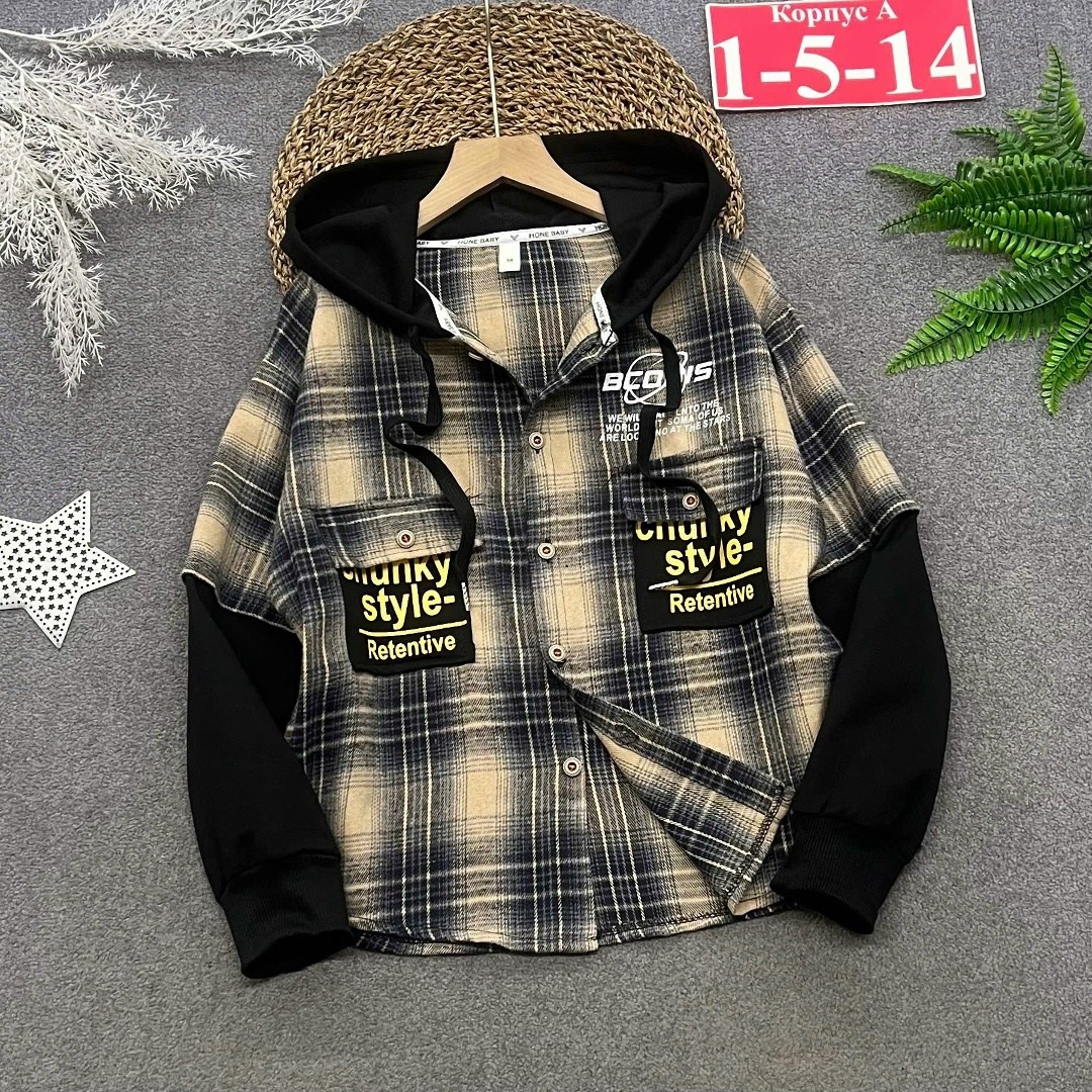 теплая рубашка в клетку для мальчика,рубашка с капюшоном мальчику,рубашка в клетку с капюшоном,рубашка для мальчика,рубашка с капюшоном
