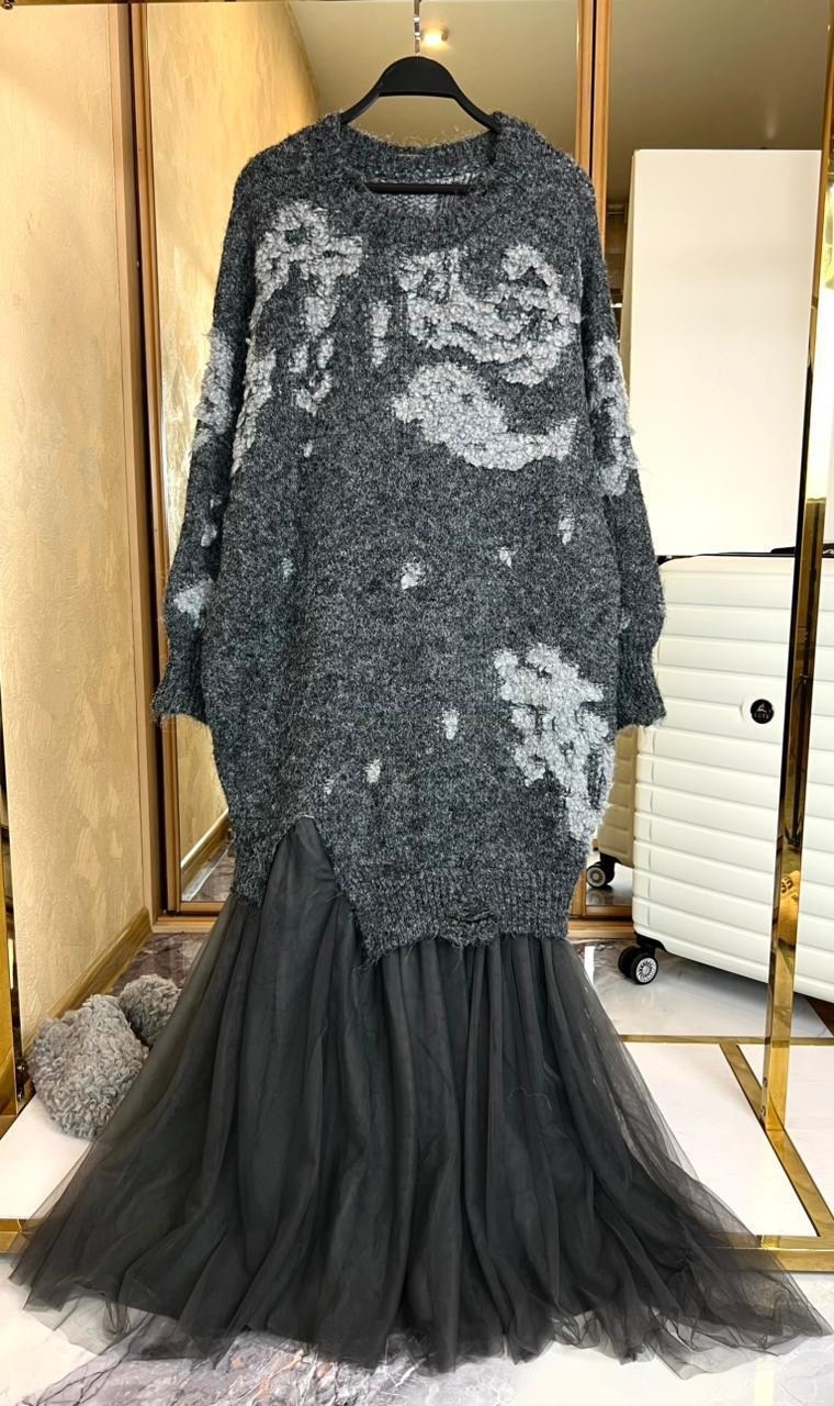 платье вязаное теплое,вязаное платье,вечернее платье,платье и накидка