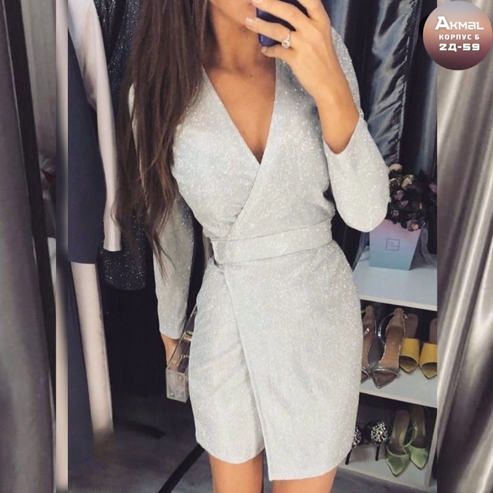 платье женское ткань люрекс,новое серое серебрянное люрексовое платье на запах,серое серебряное люрексовое платье на запах,блестящее платье на запах темно-серый люрекс,платье с люрексом