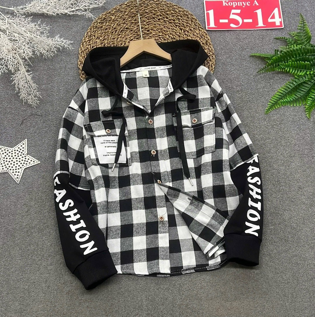 рубашка с капюшоном для мальчика из футера,рубашка с капюшоном для мальчика,рубашка для мальчиков,рубашка в клетку для мальчика,рубашка для мальчика в клетку с капюшоном