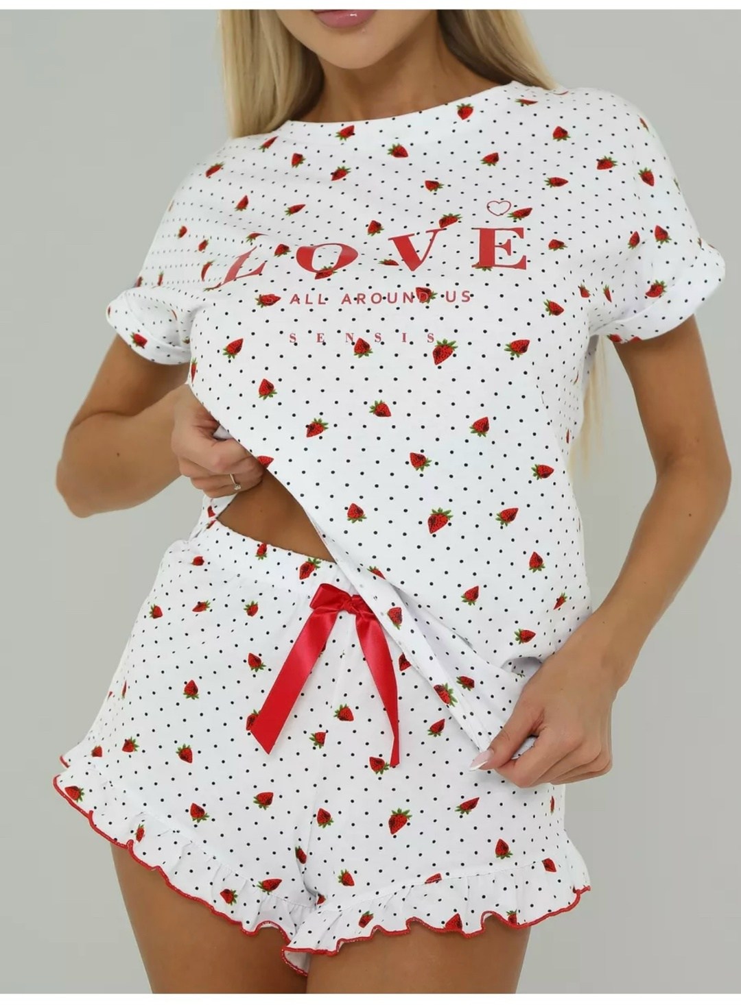 пижама женская 50р белый в горошек,пижама с шортами и футболкой с сердечками домашняя morra,женская хлопковая пижама с шортами happyfox,пижама домашняя с шортами и футболкой charmsecret,пижама с шорта