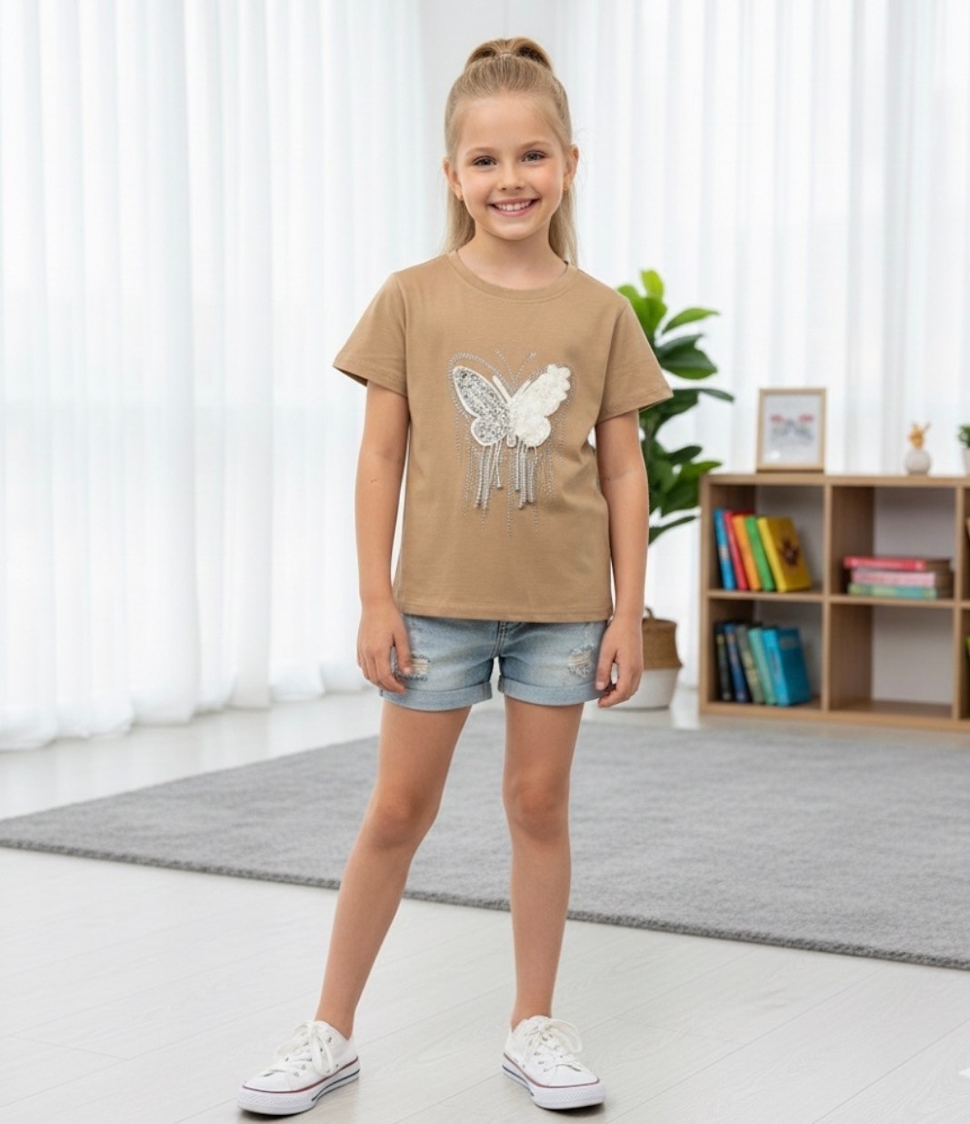 футболка для девочек,футболка детская,футболка для девочек crockid,детская футболка для девочки,бежевая футболка