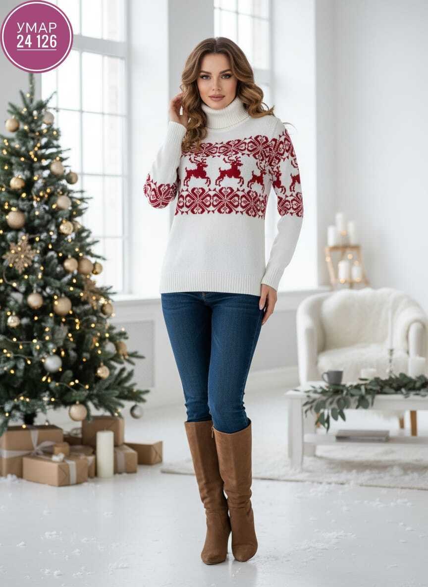 свитер с оленями женский,новогодний женский свитер,свитер с оленями,новогодний свитер женский с оленями с горлом,свитер классический