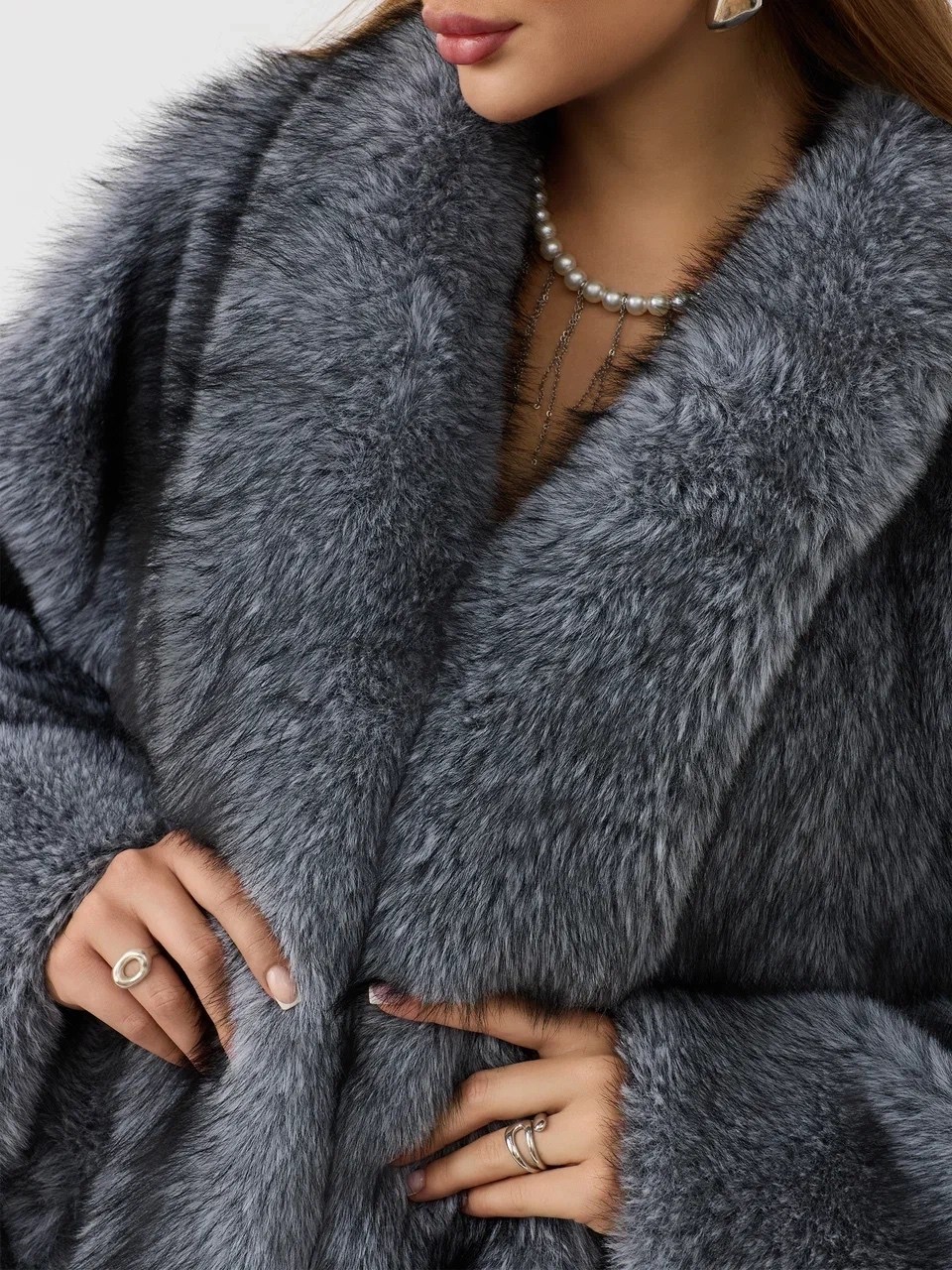пальто эко-мех круглый ворот чернобурка серый,экошуба зимняя,шуба искусственная,шуба женская,шубка