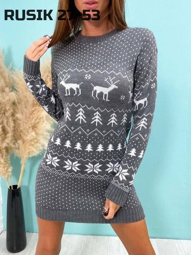 туника новогодняя с оленями,новогодняя туника,туника женская,туника новогодняя с оленями bonstore,вязаная туника