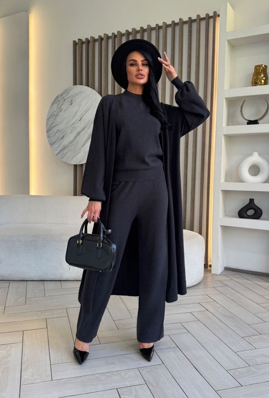 трикотажный костюм,брючный костюм,стильные костюмы,костюм с кардиганом,костюм тройка женский